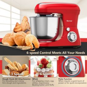 5.3 Qt Stand Kitchen Food Mixer 6 Speed with Dough Hook Beater - red