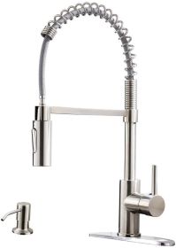 APPASO Commercial Kitchen Faucet Pull Down Sprayer with Soap Dispenser - Stainless Steel High Arc Tall Modern Single Handle Spring Kitchen Sink Faucet