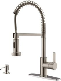APPASO Commercial Kitchen Faucet Pull Down Sprayer with Soap Dispenser - Stainless Steel Brushed Nickel High Arc Tall Modern Single Handle Spring Kitc