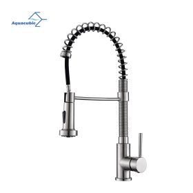 Aqucubic Commercial Single Handle Single Lever Pull Down Sprayer Spring Kitchen Sink Faucet