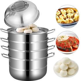 Kitchen Supplise Glass Lid Multi Tiers Kitchen Pan Cookware Stainless Steel Steamer Set (Color: Silver A, Material: Stainless steel+ tempered glass)