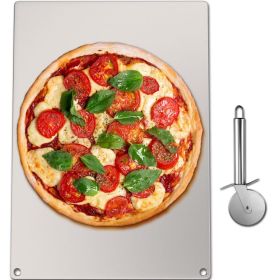 Party Dinner Steel Pizza Baking Plate Stone Baking Surface For Oven Cooking And Baking (Color: Silver, size: 20" x 14.2" x 0.2")